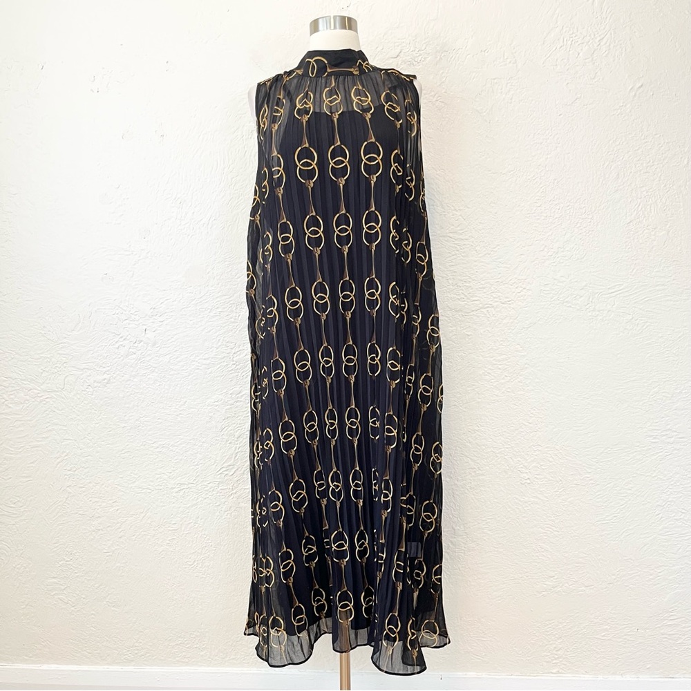 Banana Republic Dress Midi Pleated Black Horsebit Chain Print Medium M - Picture 7 of 14